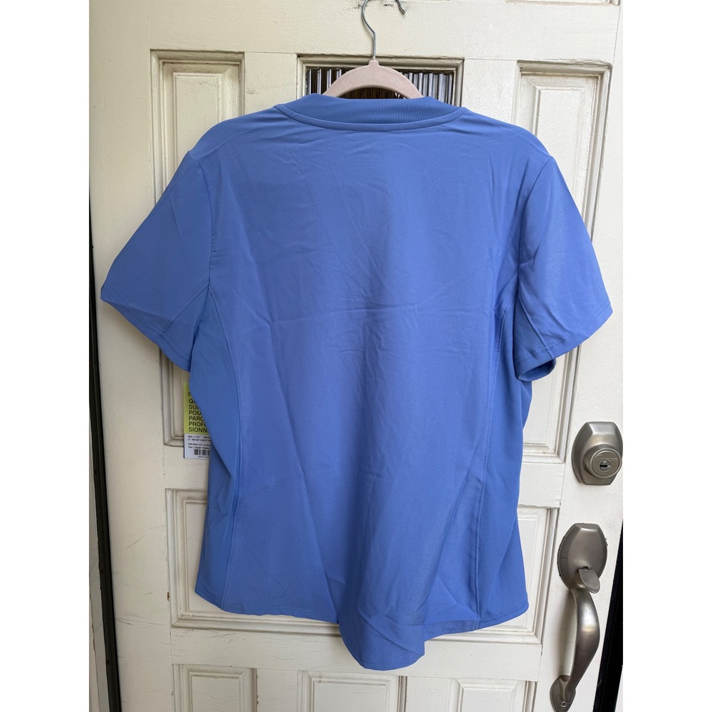 Landau Forward Womens Ceil Blue Scrub Top V-Neck Rib Knit LT100 Size Large New - Picture 5 of 5